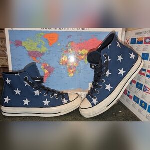 Blue and White Athletic Shoes with Star Pattern